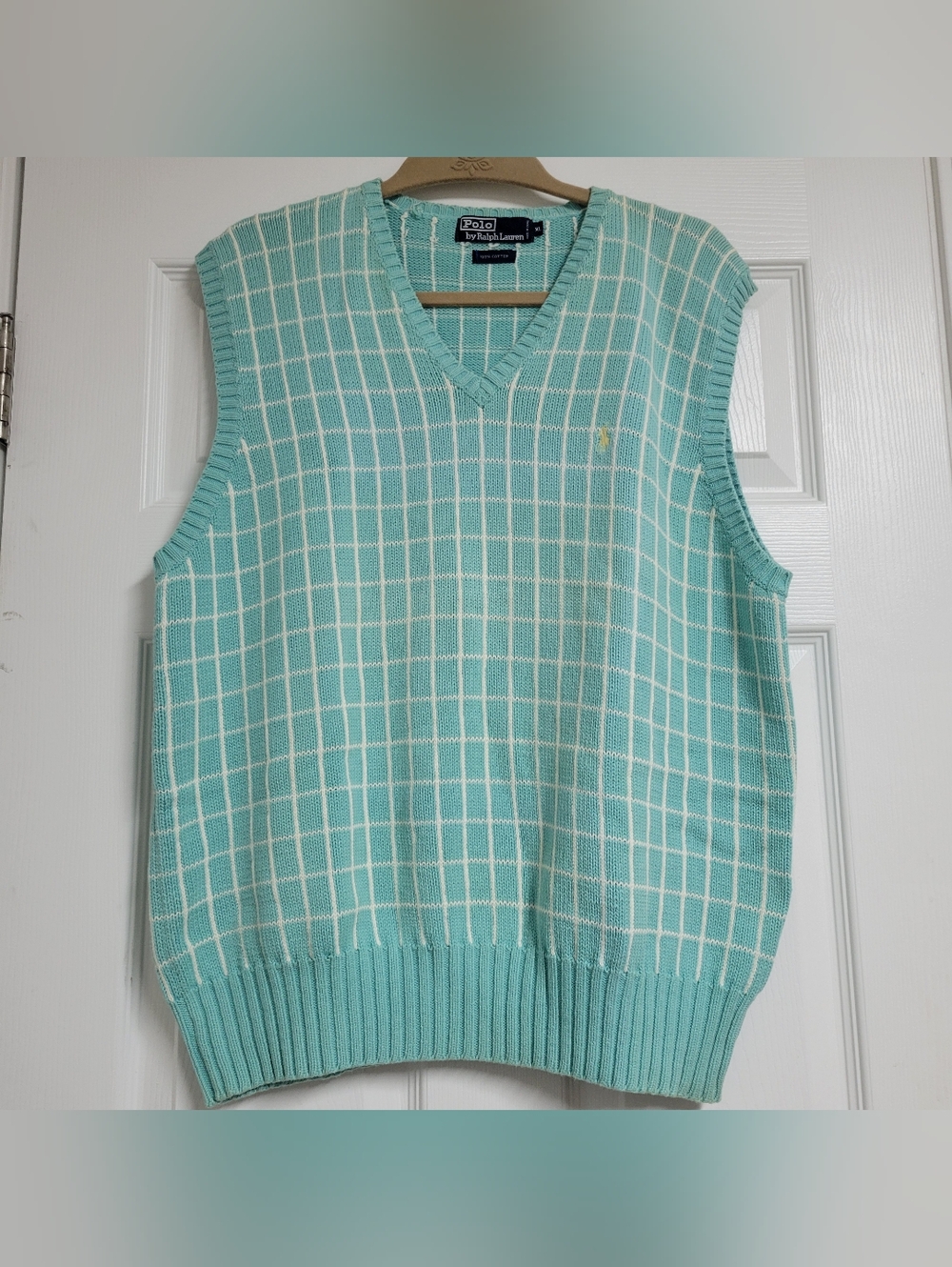 Polo by Ralph Lauren Vitage Mint Green V-Neck Knit Sweater Vest Size Xl.